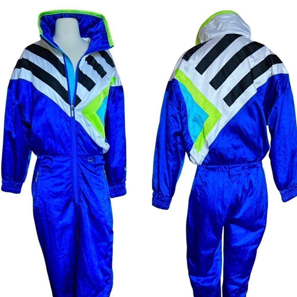 Gnarly Vintage 80s / 90s Tyrolia Bright Neon Ski Snowboarding Stirrups Snow Suit